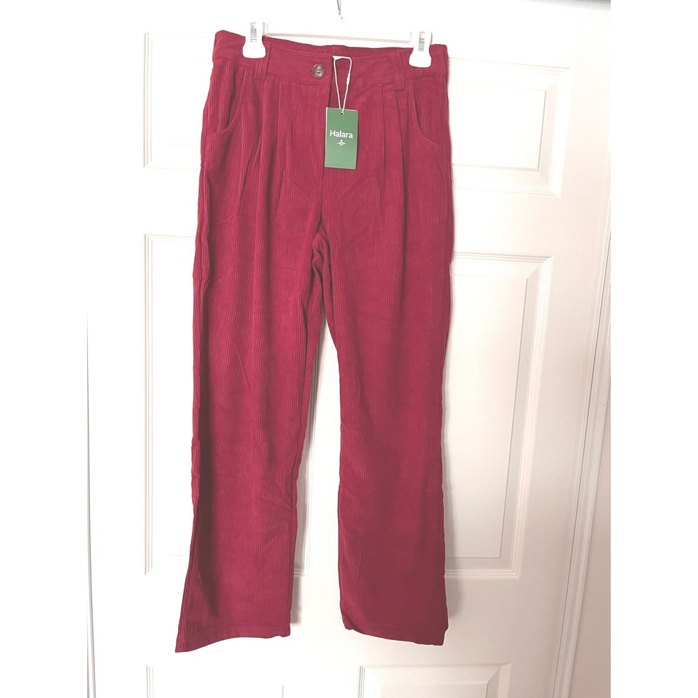Halara Womens Corduroy Wide Leg Cranberry Pants  Pleated Elastic Back Size M